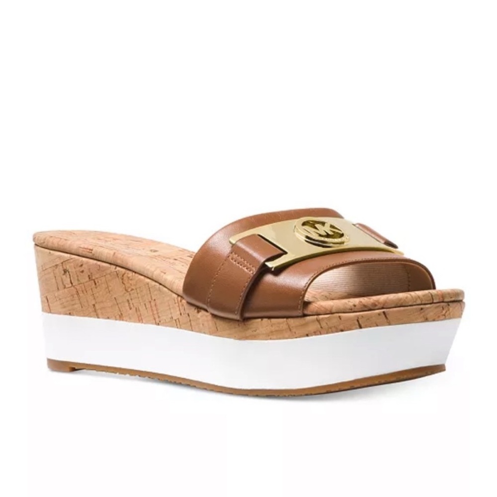 🔥 Michael Kors Warren Platform WedgeSandals Brown leather 9.5